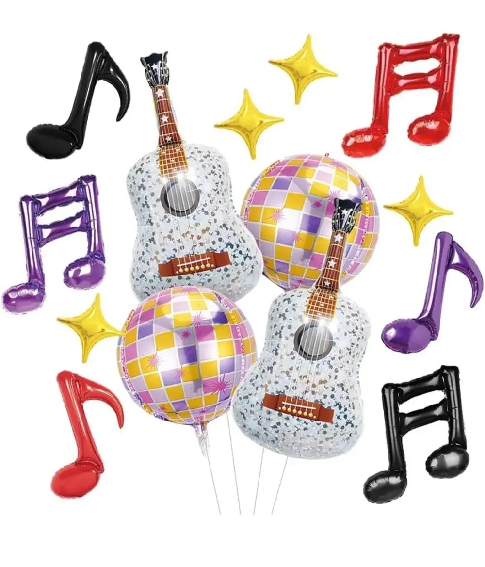 Inflatable Silver Kpop Guitar Balloons 22 Inch Disco Ball Music Note Demon Theme